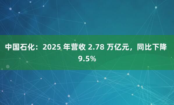 中国石化：2025 年营收 2.78 万亿元，同比下降 9.5%